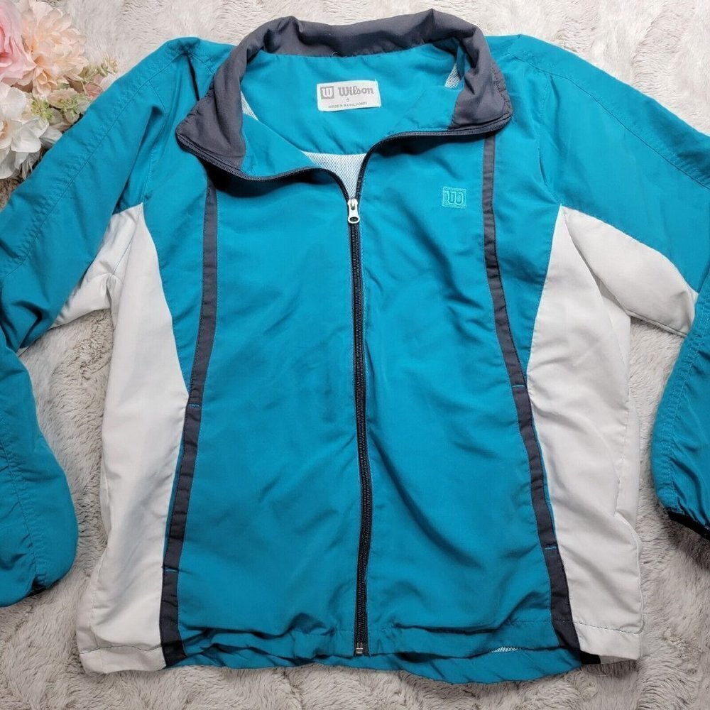 Vintage Wilson Blue White Full Zip Track Windbreaker Jacket Size S - Picture 4 of 13